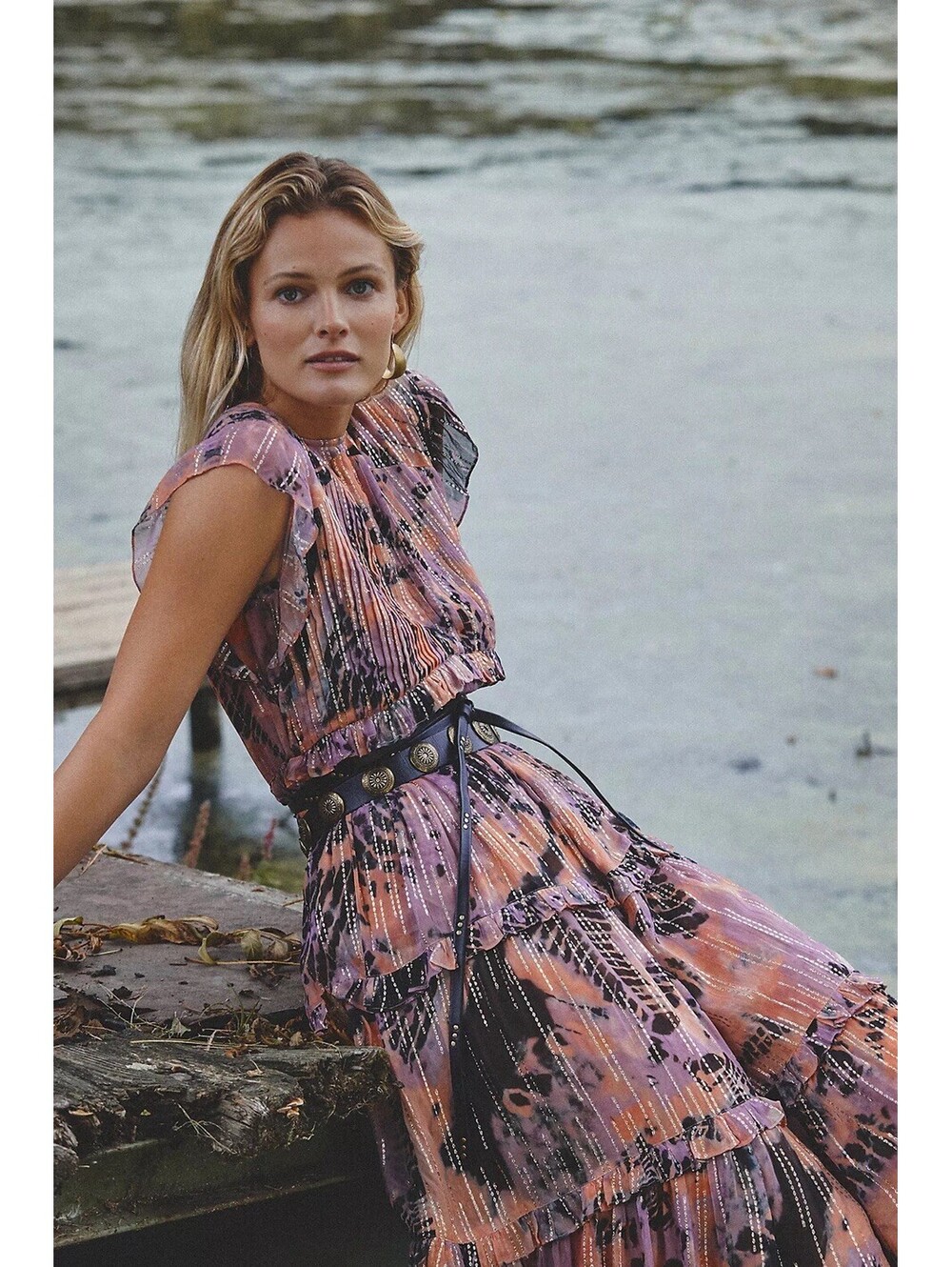 Verb Anthropologie Women’s Size Medium Petite Tie-Dye Metallic Maxi Dress Boho